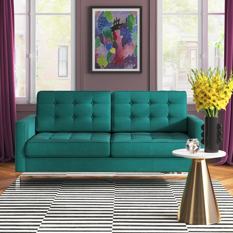 Loft Upholstered Fabric Loveseat, Teal Plainweave