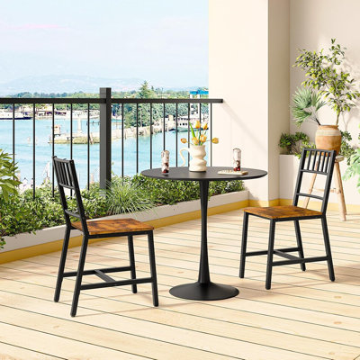 Kitchen Chairs Set Of 2 - Rustic Brown And Black - Wooden Dining Room Chairs With Metal Frame And Back, Farmhouse Style, Easy To Assemble