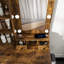 Table de coiffeuse avec miroir et lumières DEL réglables, prise de courant, support pour séchoir à cheveux et tabouret - Coiffeuse compacte pour petites chambres (rétro)