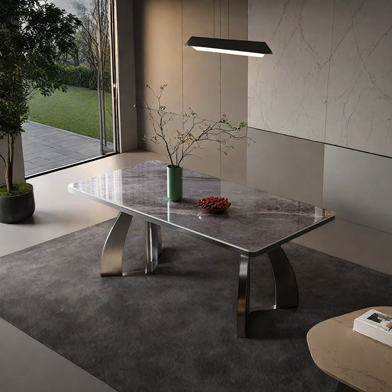 Table de salle à manger en acier inoxydable, Gris, H 29,53 po x L 55,12 po x l 31,5 po