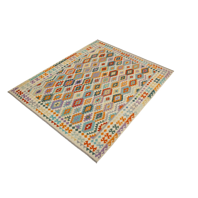 Tapis géométrique beige en laine beige 8 pi 7 po x 10 pi Kemoria