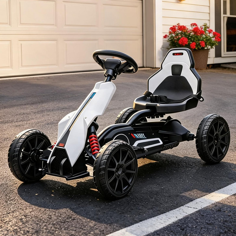 Élégant kart électrique en polypropylène avec contrôle à double vitesse en blanc et noir profond pour l'aventure en plein air