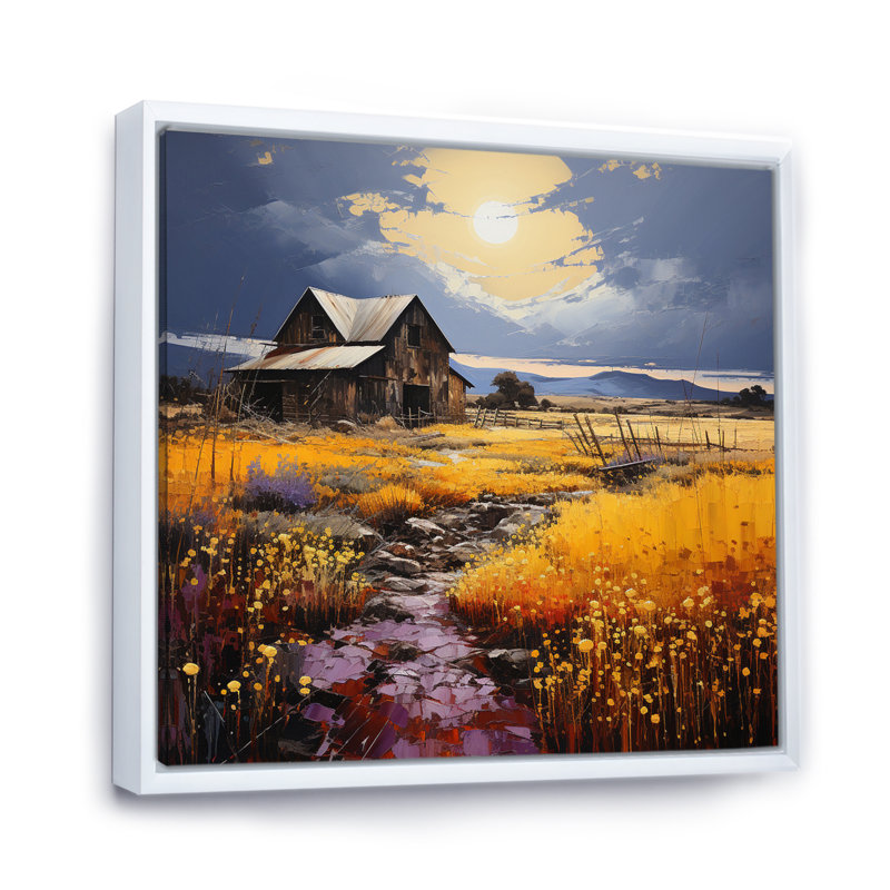 Yellow Barn Minimalsim Landscape I - reproduction, H 36 po x l 36 po x P 1,5 po, Cadre flottant blanc