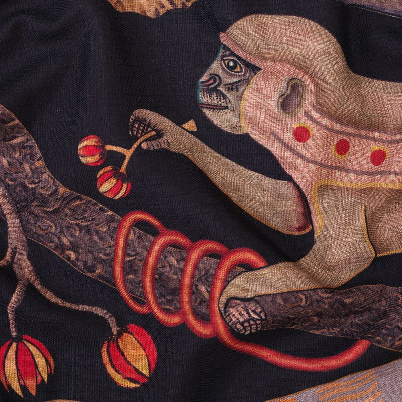 Monkey Tales Tablecloth - Linen, 94" L, Night