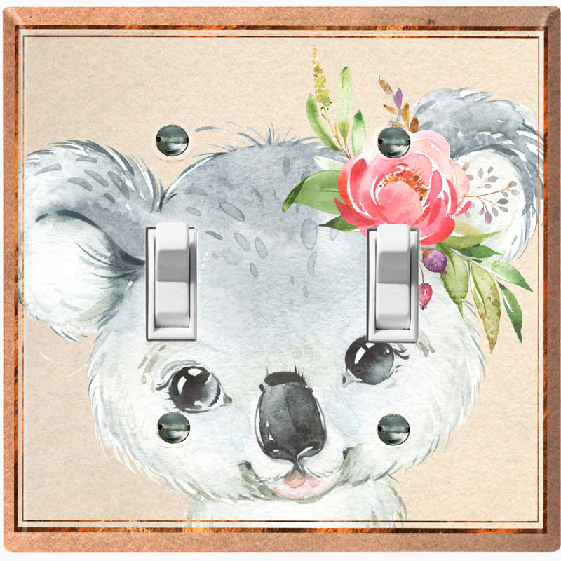 Plaque murale mignonne à 2 bandes avec interrupteurs à bascule beiges gris koala