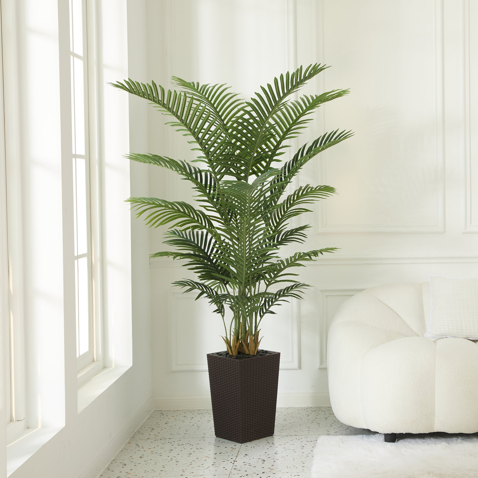 Aliza UV Resistant Artificial Palm Tree, Faux Palm Tree with Decorative Base for Indoor Outdoor, Brown, 72" H x 24" W x 24" D
