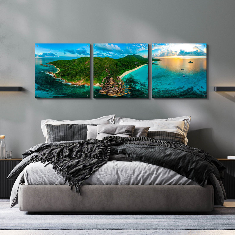 «LaDigue 2» par Epic Portfolio, art mural en verre acrylique, ensemble de 3 pièces, H 24 po x l 72 po