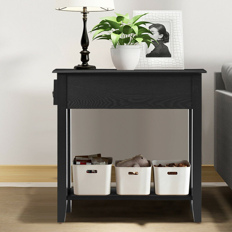 Lewallen End Table with Storage, Black