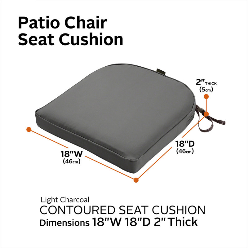 Pina FadeSafe Contoured Outdoor Seat Cushion, Light Charcoal Gray, 2" H x 18" W x 18" D