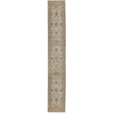 Chemin de table beige et vert noué à la main de haute qualité