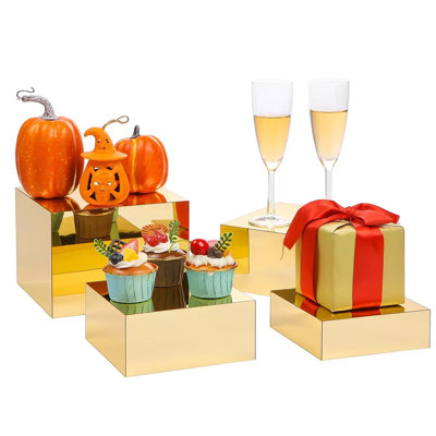 Ensemble de 4 présentoirs à gâteaux en acrylique doré, convenant pour une fête de mariage, une table de dessert à petits gâteaux