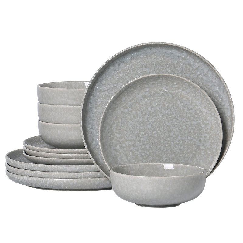Service de table en grès coloré 12 pièces Alofmo, service pour 4, Gris