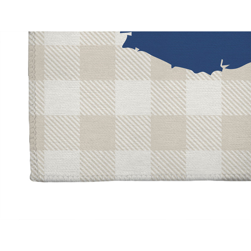 EST 1776 Gingham Low Profile Kitchen Mat, Neutral/Navy, Rectangle 2' x 3'