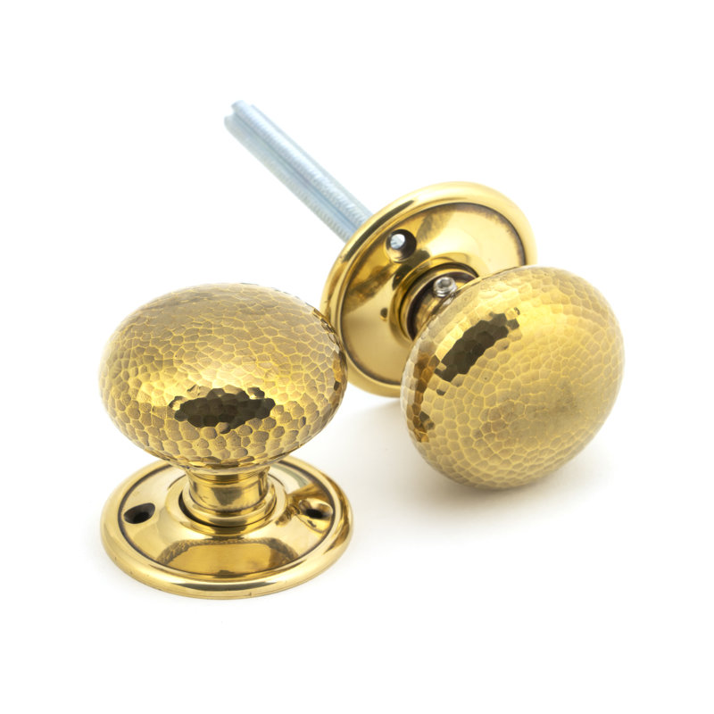 Hammered Mushroom Mortice/Rim Knob Set, Aged Brass