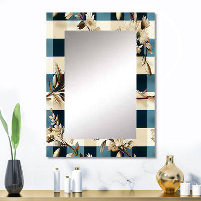 Artemizia, rayures florales rétro nautiques - miroir décoratif à carreaux