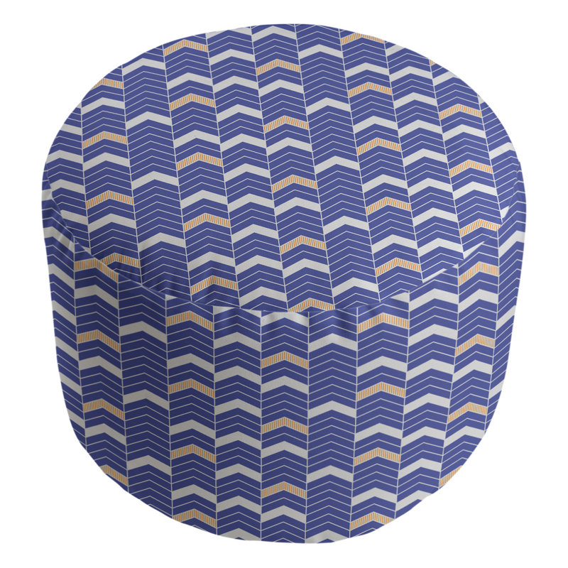 Upholstered Pouf, Blue/Orange
