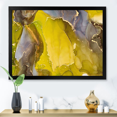 " Yellow Luxury Abstract Fluid Art " Painting Print