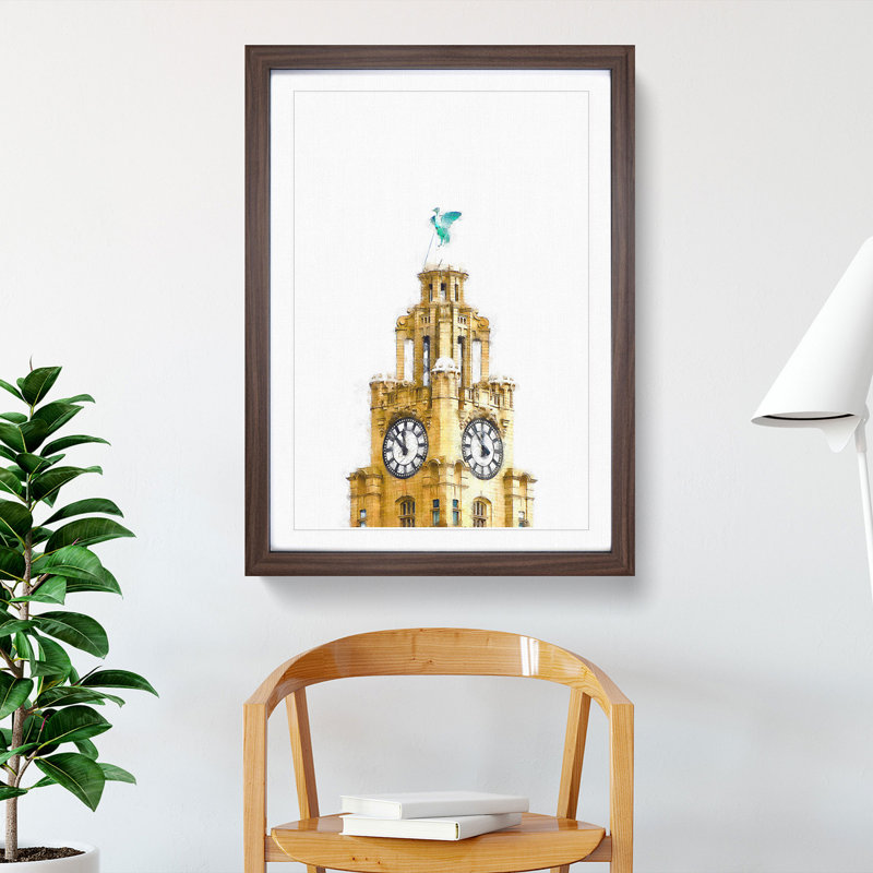The Liver Building Liverpool - Picture Frame Painting Print, 33cm H x 24cm W x 2cm D, Walnut Framed