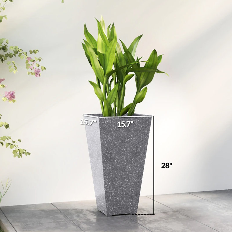 De 3 grands pots à fleurs en plastique, capacité de 27 gallons, finition en marbre, contrôle du drainage, empilable pour des pots de fleurs compacts avec une hauteur de 28 pouces, design élégant, drainage intérieur / extérieur, sans assemblage