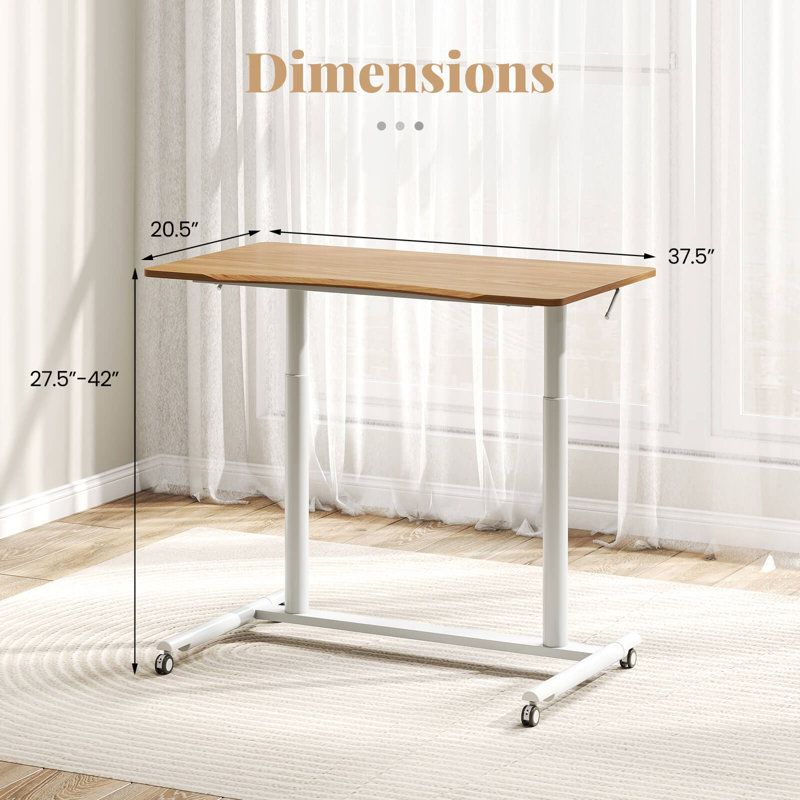 Bureau debout à hauteur ajustable Jamelia, Naturel / Blanc