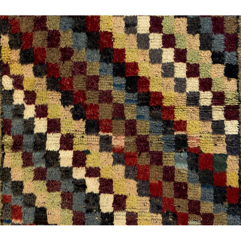 Tapis turc rétro fait à la main avec motif à carreaux, 100% laine