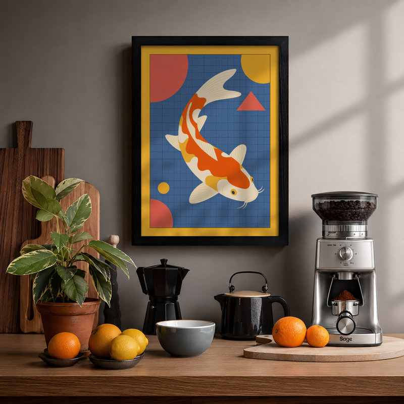 Leaping Koi Geometric - Print, Black, A4 - 29.7 x 21.0 cm