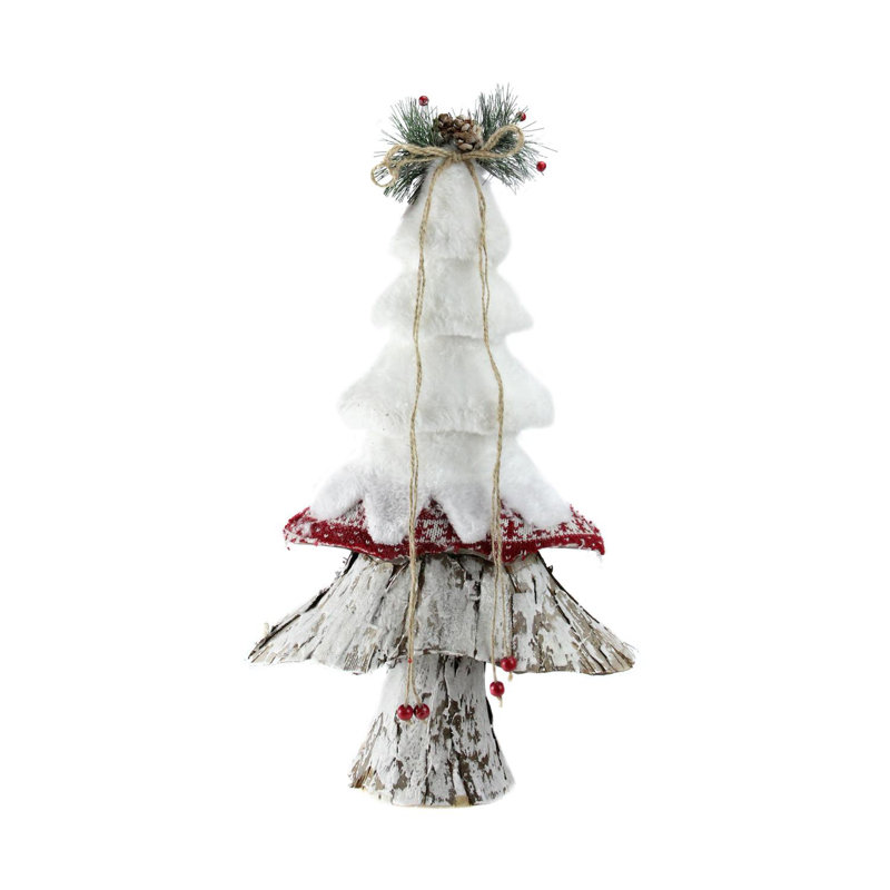 Décoration de table 18 po arbre de Noël rustique blanc et brun