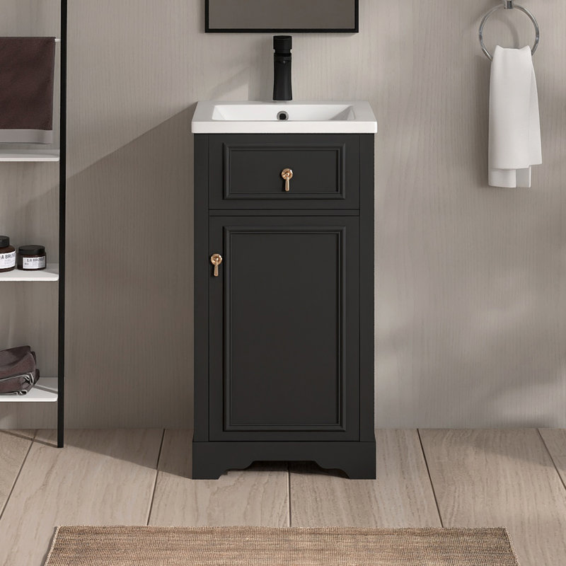 Meuble-lavabo simple 20 po avec comptoir en céramique, Noir/or