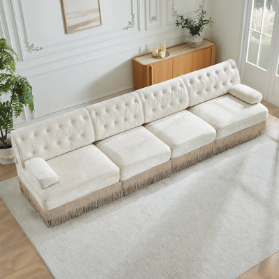 Soft Velvet Fabric,Button Tufted Design Chesterfield Style Sofa,Tassel Skir,Modular Combination Design,Premium Wooden Base,Easy to Assemble,High-density high resilience foam,For Lounge