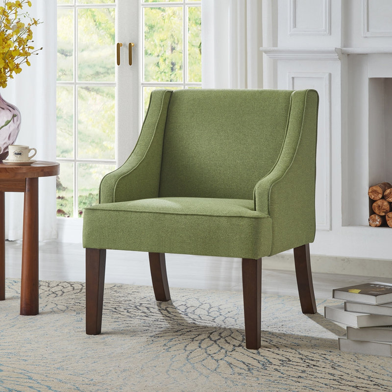 Fauteuil en lin rembourré avec pieds en bois massif, Linen+Lime Green