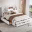 Grand lit plateforme blanc avec 8 rangements - Tête de lit 8 tiroirs en bois massif