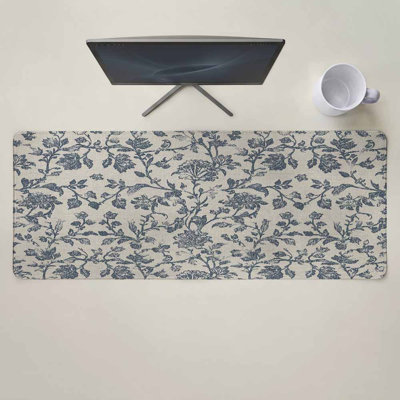 Blue Floral Mouse Pad Gaming Desk Mat for Keyboard and Mouse, Farmhouse Vintage Flower Leaf Botanical Large Mouse Pad with Non-Slip Base, Decorative Mousepad for Game Office Home, 15.7 x 35.54 inComes with a pure white mug