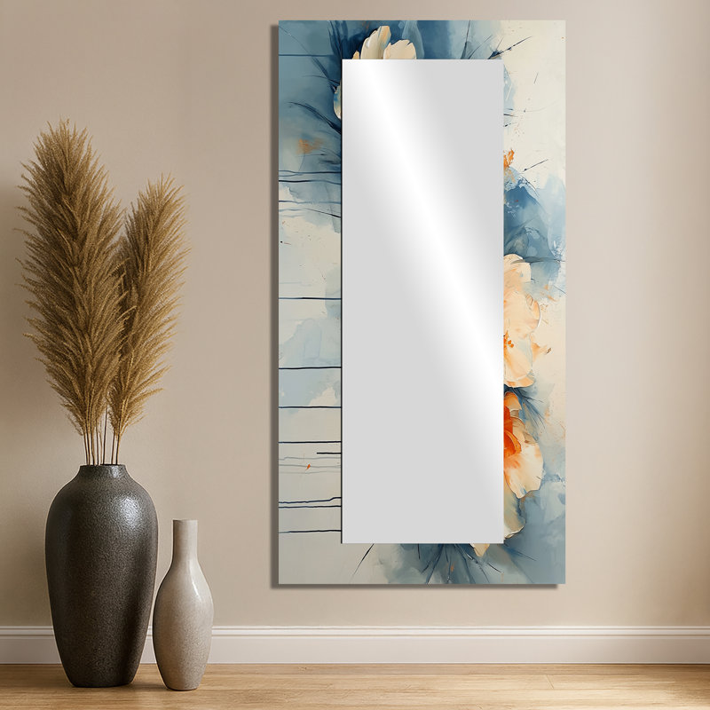 Radiance en fleurs de pivoines turquoise - miroir mural floral - imprimé sur métal, 28 po x 55 po