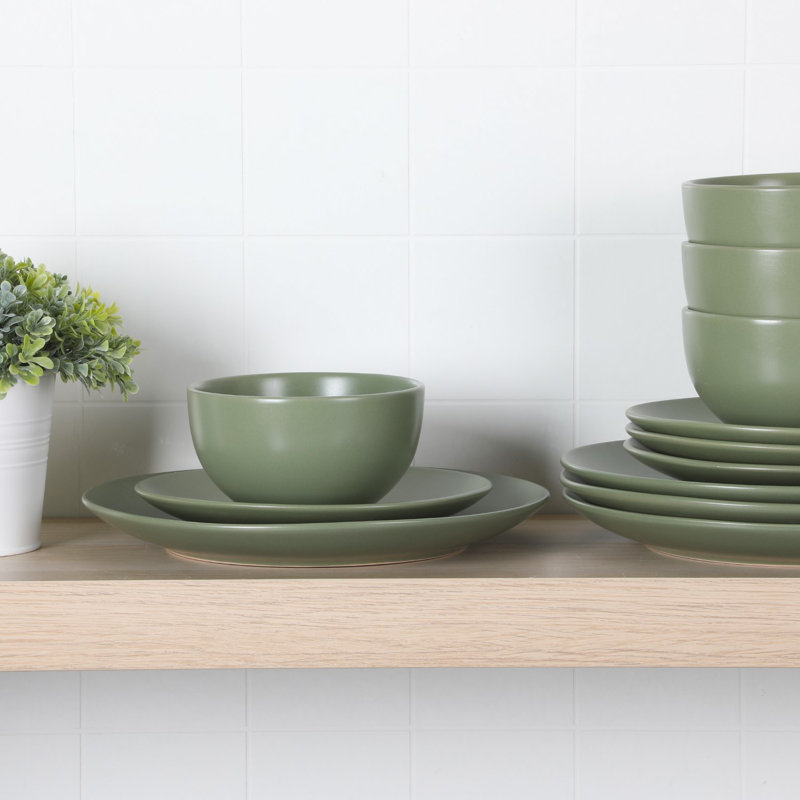 Gibson Home Queenslane 12 Piece Stoneware Matte Dinnerware Set - Matte Blue, Green