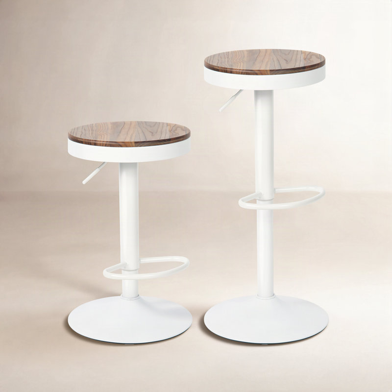 Jaina 15.2" W Solid Wood Swivel Adjustable Height Bar Stool, 2, Brown/White