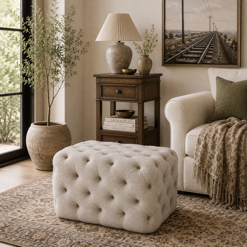 Lower Vobster Velvet Pouf, White
