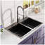 Évier de cuisine 33 x 22 po à double cuve en acier inoxydable de calibre 18 avec robinet à col à ressort noir
