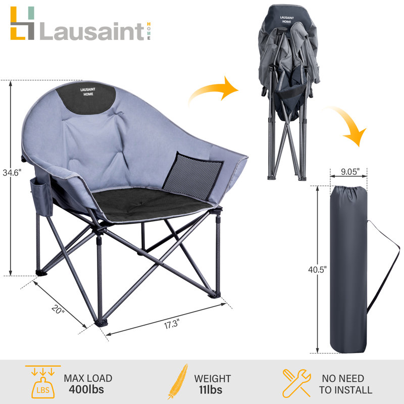 Chaise de camping pliante avec coussin, Noir