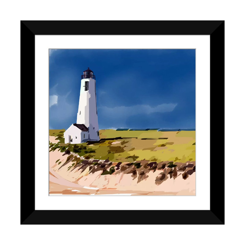 « phare scène v », reproduction sur toile, H 24 po x l 24 po x P 1 po, Papier d'art encadré noir, Blanc