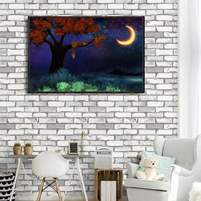 "IDÉE4WALL", art mural sur toile encadré pour le salon, la chambre à coucher Dreamland Fox Sleep On The Tree, impressions sur toile pour une décoration intérieure moderne prête à être accrochée - M07