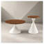 Ensemble de 2 tables basses rondes avec dessus en noyer et bases en forme de sablier blanc-1214556693-1214556698