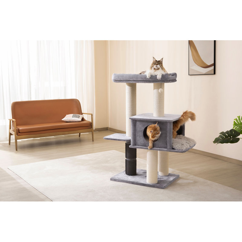 Extra Large Gray Sisal and Plush Cat Tree with LED Ball