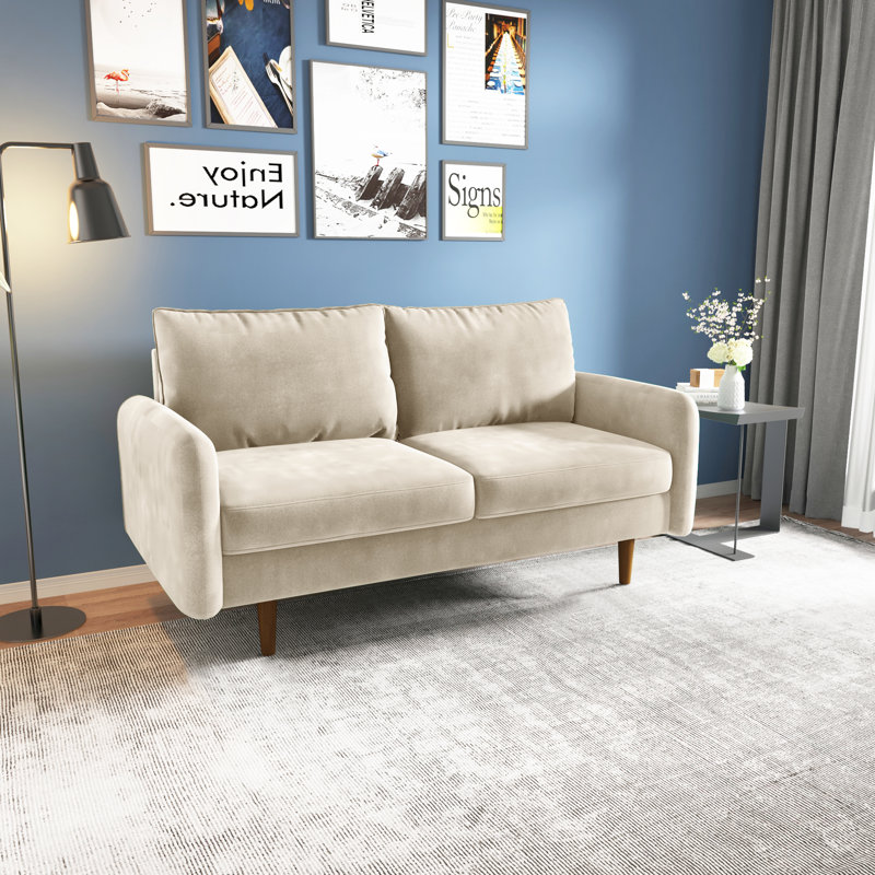 Anacapa 58" Velvet Round Arm Sofa Loveseat, Beige Velvet