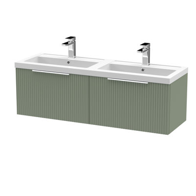 Fluted Double Bathroom Vanity with Drop In Polymarble Basin