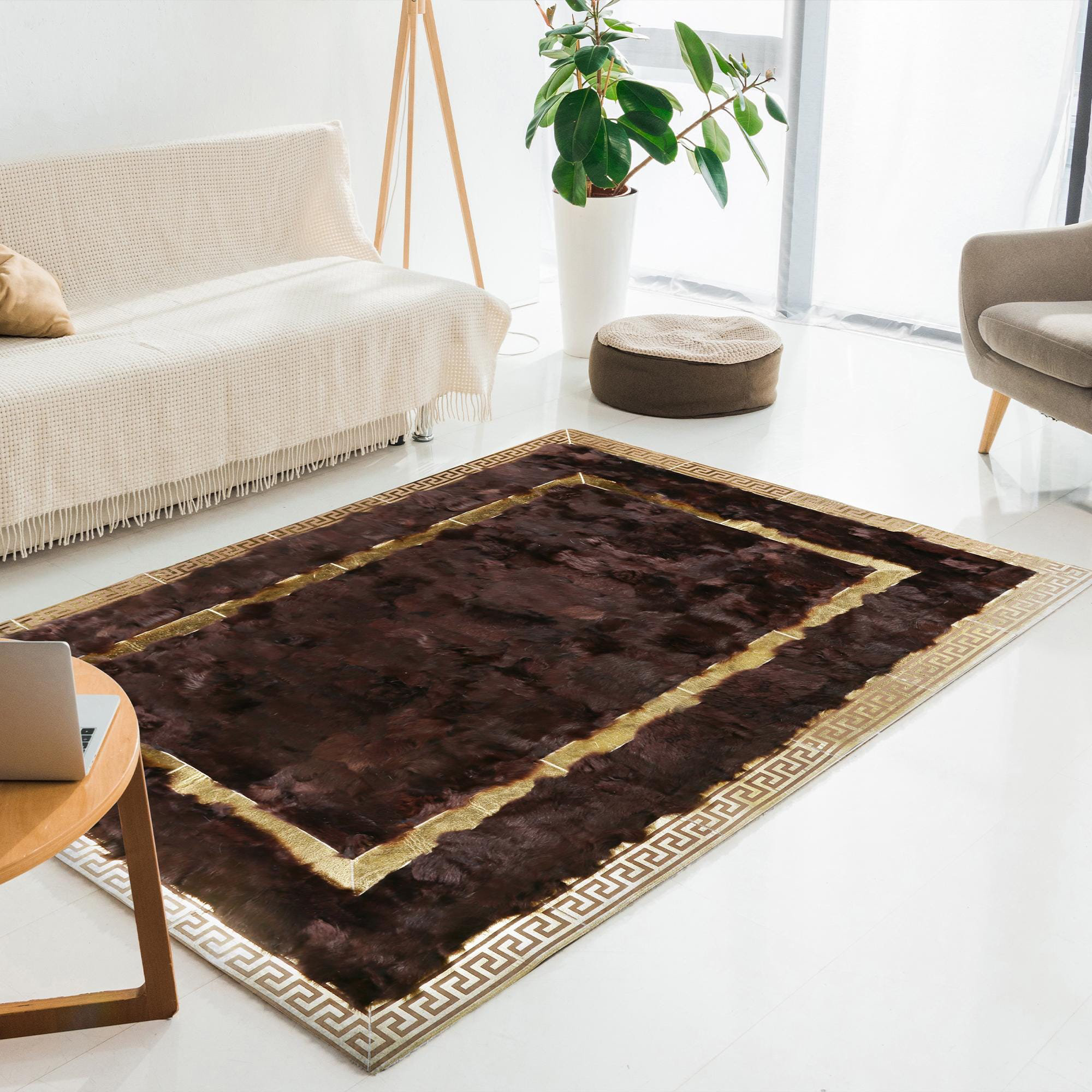 Everly Quinn Tuscan Leather Rug Handmade Brown And Gold Area Rug ...