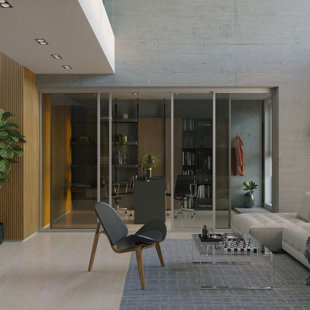 4 Panel LiteSmoked Glass Sliding Room Divider - Aluminum Frame with Silent Glide technology
