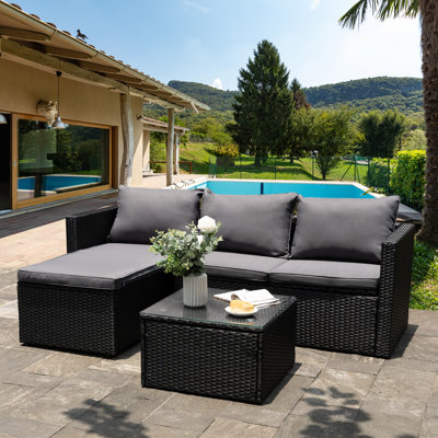 3-Piece Outdoor Sofa Set With Glass Table
