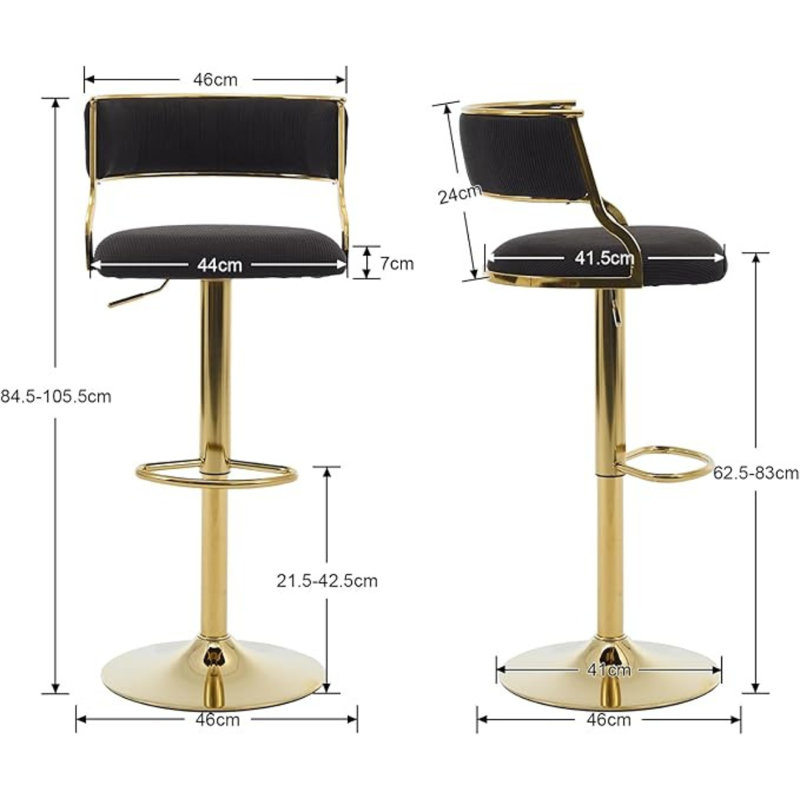 Swivel Upholstered Adjustable Height Counter Bar Stools Velvet Counter Chairs with Curved Chic Hollow Backrest Stools for Kitchen Home Pub Restaurant