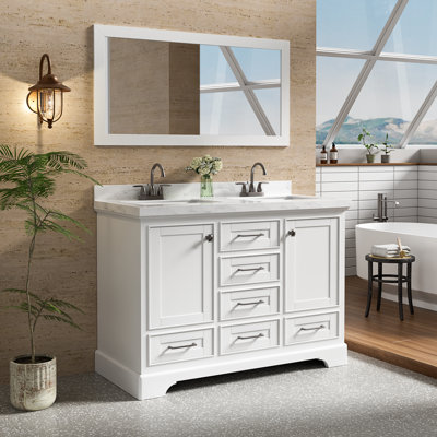 Linsay 48'' Double Sink Bathroom Vanity with Engineered Marble Quartz Top, Fully Assembled -  Red Barrel StudioÂ®, 1CDB2CB158504D9EAAD6099A2BBD151C