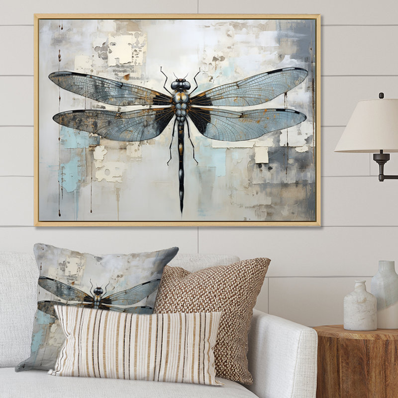 Dragonfly Delight IV - Libellule, art mural, H 24 po x l 32 po x P 1 po, Cadre flottant blanc